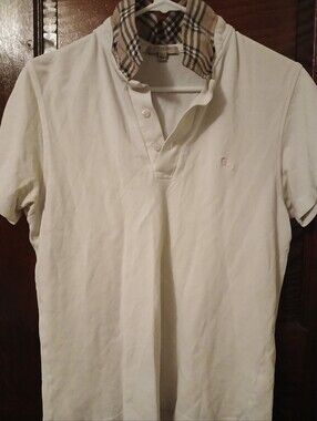 Burberry White Polo with Beige Check Collar